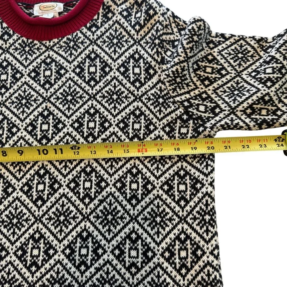 TalbotsVintage Womens Black White Red Diamond Pattern vintage Sweater Size L